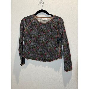 Natural Life Lily Cotton Floral Long Sleeve Top Grey M
